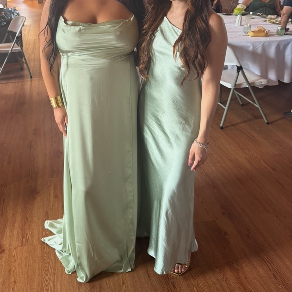 Satin Sage Green One Shoulder Sash Maxi Dress - Picture 3 of 6